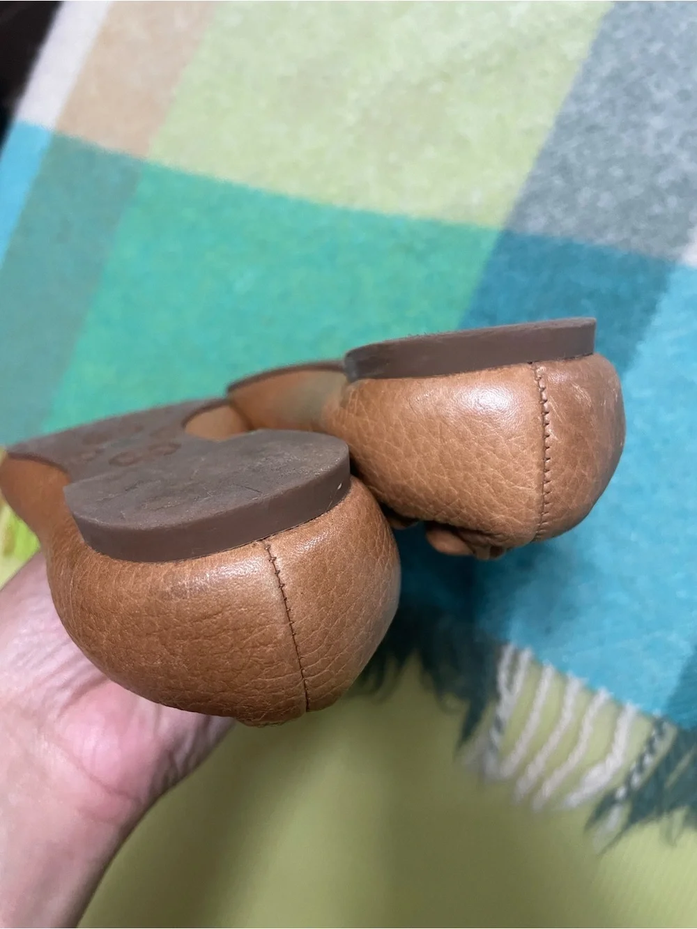 Tory Burch Reva Ballet Tan Pebbled Brown Leather Flats